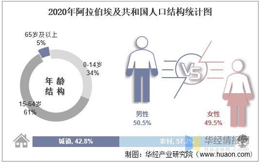 20102020年阿拉伯埃及共和国人口数量及人口性别年龄城乡结构分析