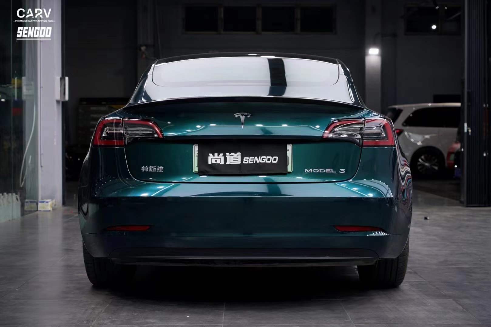 特斯拉model3卡孚改色膜pet暗影绿
