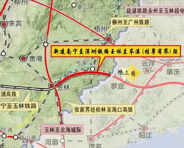 玉岑高铁线路自玉林北站引出,经北流市,容县,岑溪市至桂粤省界,预留