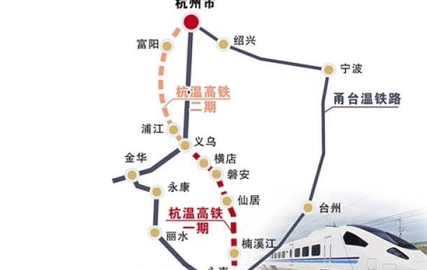 杭温高速铁路,简称杭温高铁,设计时速350km/h.