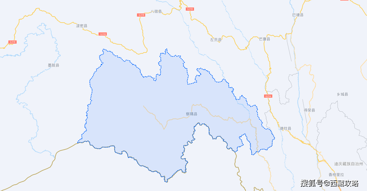 云南省怒江傈僳族自治州贡山独龙族怒族自治县和昌都市左贡县,西部是