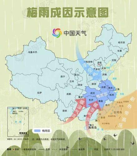 梅雨成因示意图(图源:中国天气网)气象学家预测,这次"倒黄梅"可能要