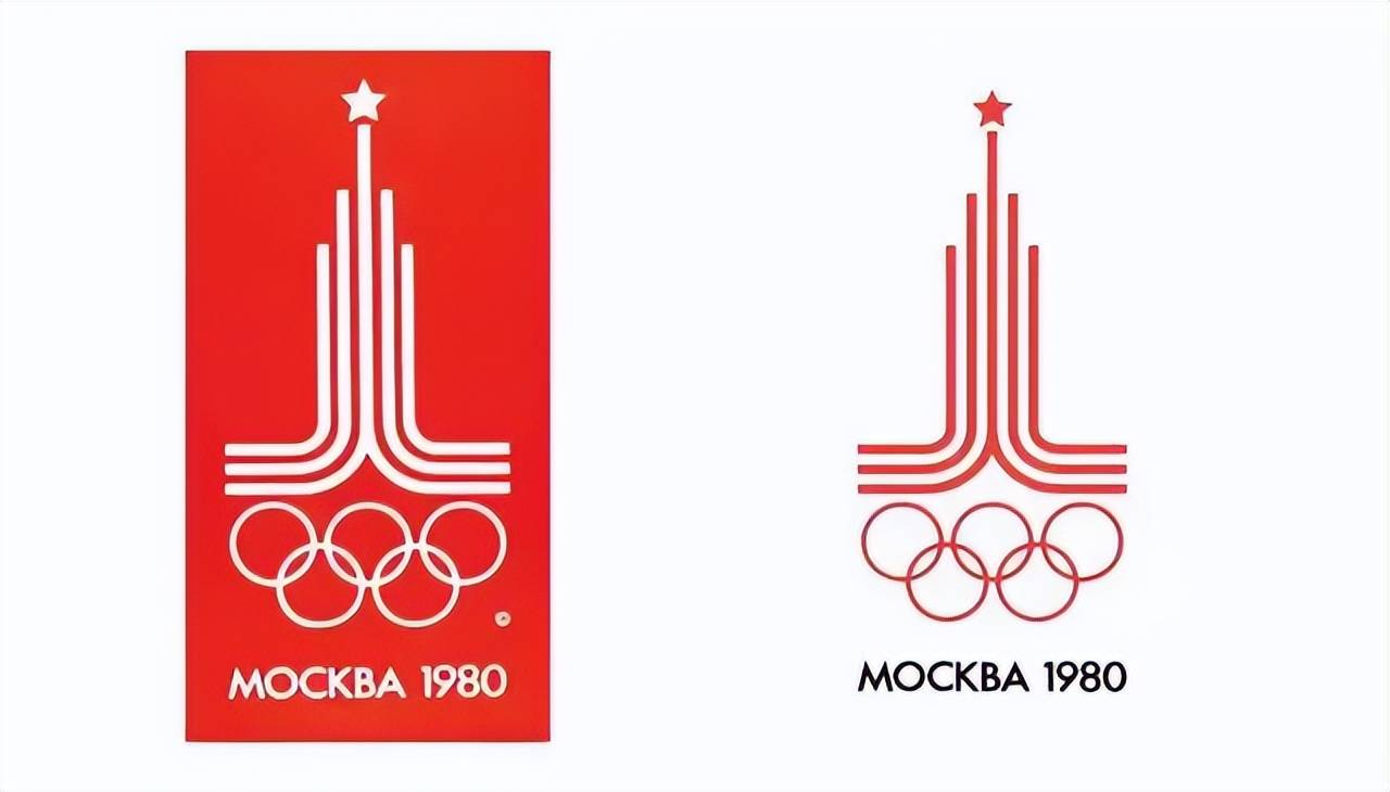 莫斯科奥运会会徽在五环之上,五条平行线垂直排列成金字塔形,象征着