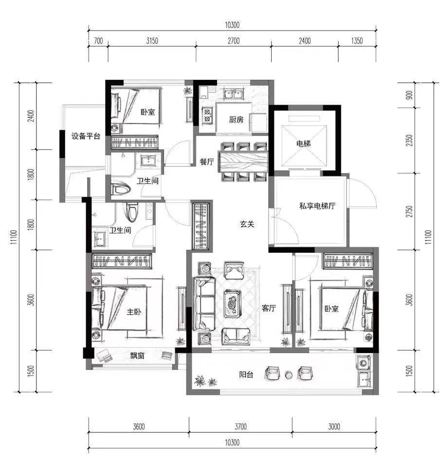 具体来看,比如这款建面约108㎡户型,单是看户型图便让人挪不开眼.