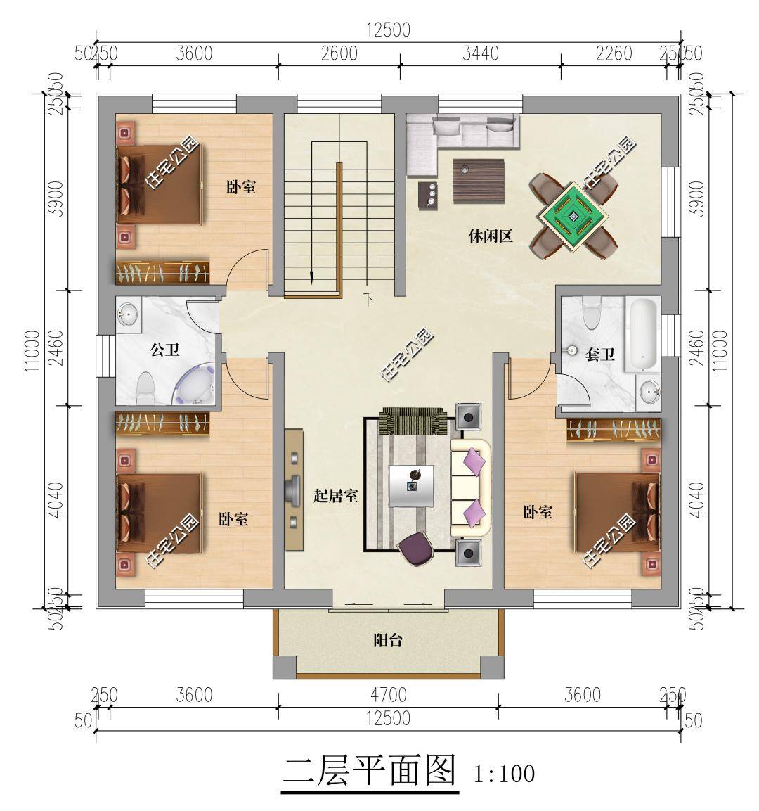 12×11米二层简欧别墅，主副楼设想更契合农村现实情况