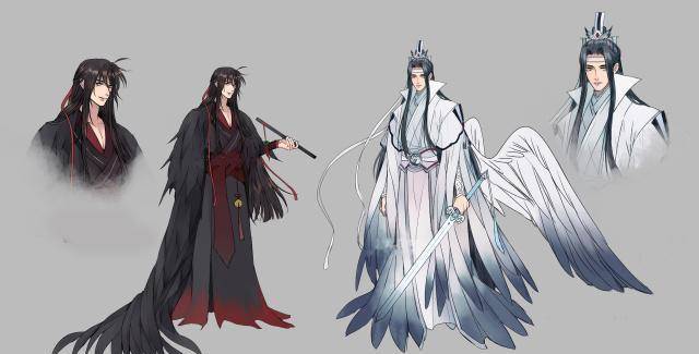 魔道祖师：三种版本黑鸦白鹤忘羡海报比照，Q版萌呆，同人版冷艳