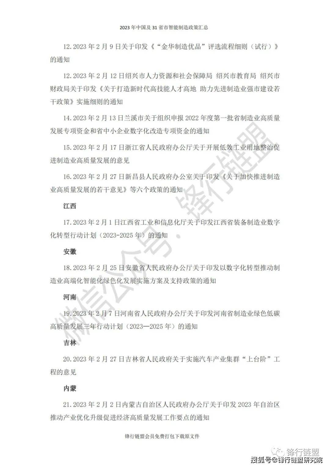 【锋行链盟】2023年2月中国及31省市造造业政策汇总|附下载