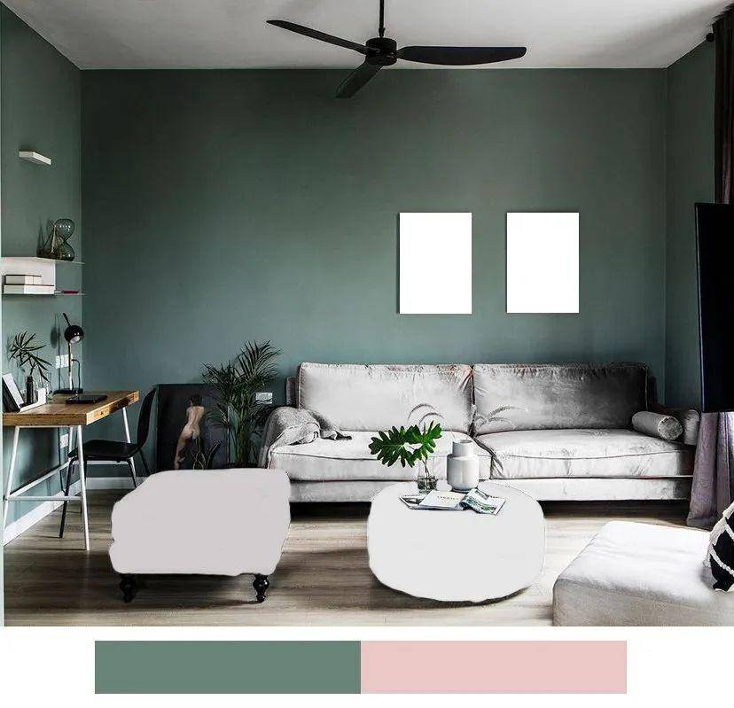 第10期 灰绿色复古空间, 沙发,沙发凳,茶几,挂画如何搭配?
