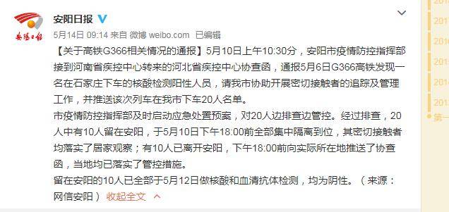 【安阳】途经信阳、郑州、鹤壁、安阳等河南多地！这列高铁上有人核酸检测阳性，