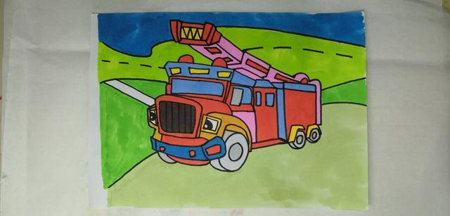 教孩子认识用来执行火灾应对任务的特殊车辆,消防车的简笔画图片