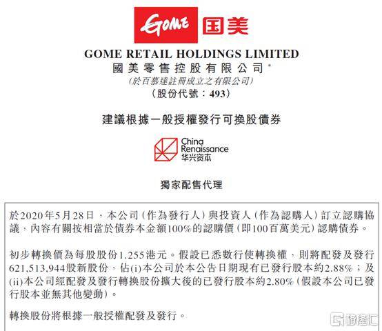 京东认购国美1亿美元可转债，股价暂涨0.02%