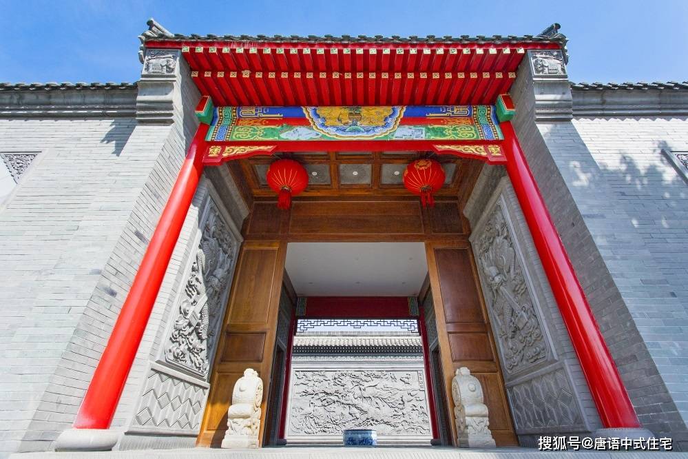 唐语中式北方京派四合院门楼设计砖雕装饰效果