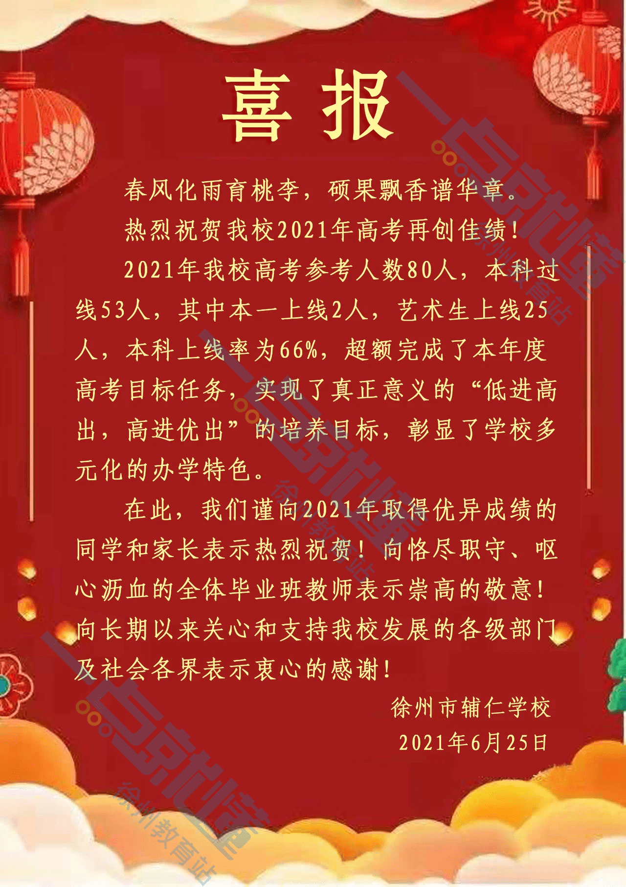 喜报!徐州辅仁,沛县高考成绩,一中不再是第一?