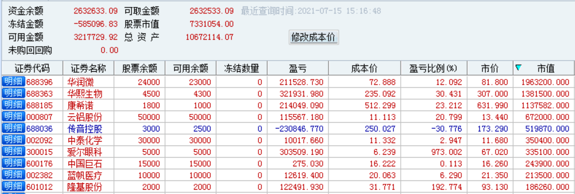 股票持仓情况