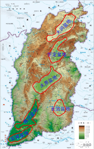 从北到南形成了星罗棋布的六个小盆地:大同盆地,忻定盆地,太原盆地