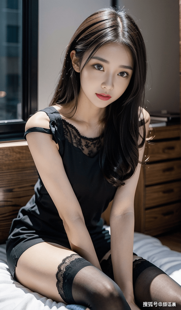 原创高清美女壁纸，一位身性感黑色蕾丝睡衣拥有完美颜值和身材的女神