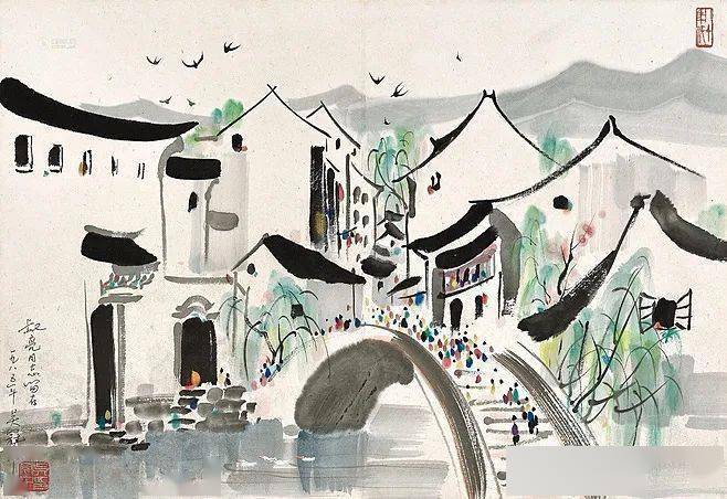 从笔墨与构图,尽显画家率真,写意之风,将江南水乡美丽迷人的景象展