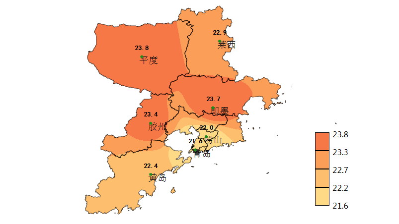 6月1-16日青岛市平均气温分布