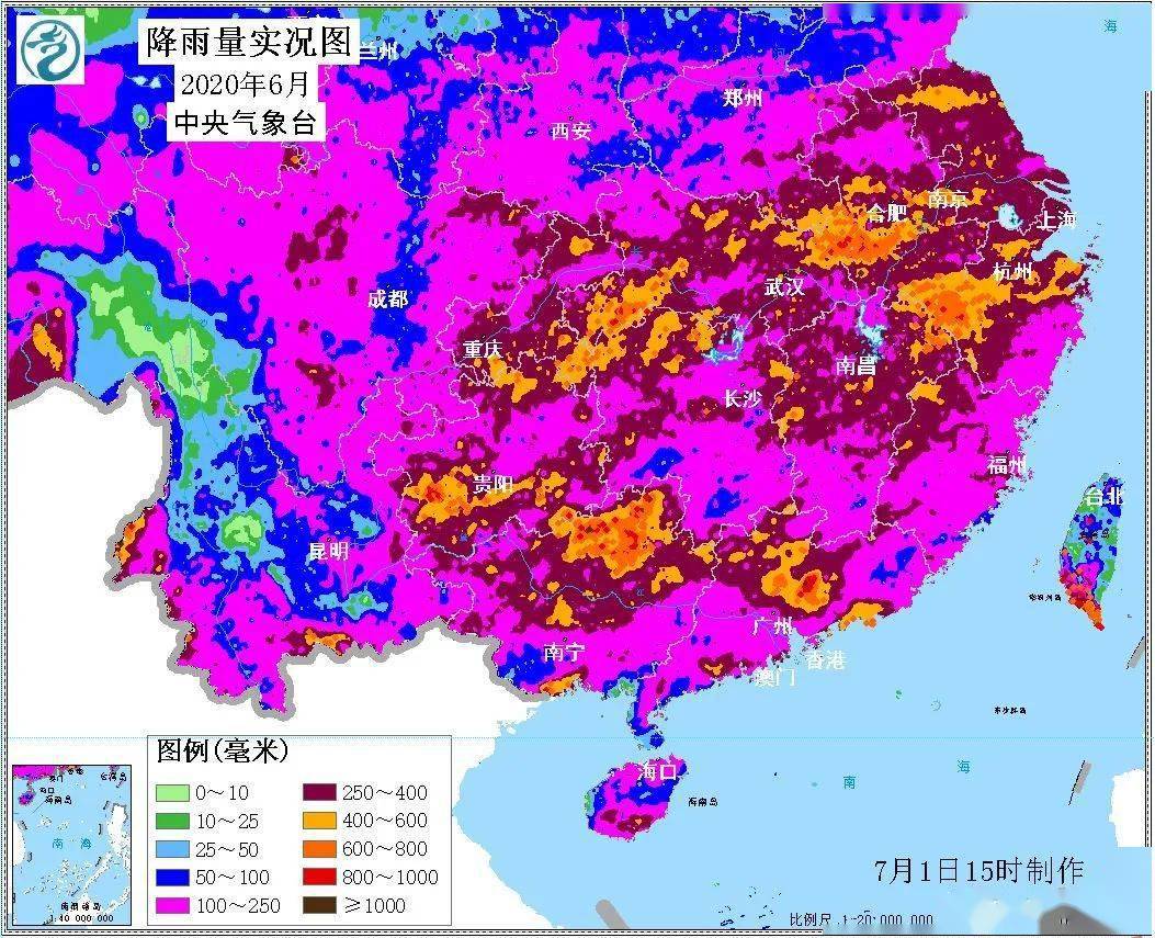 近150万平方公里国土出现累积降雨量超过200毫米的降雨;从中国气象局