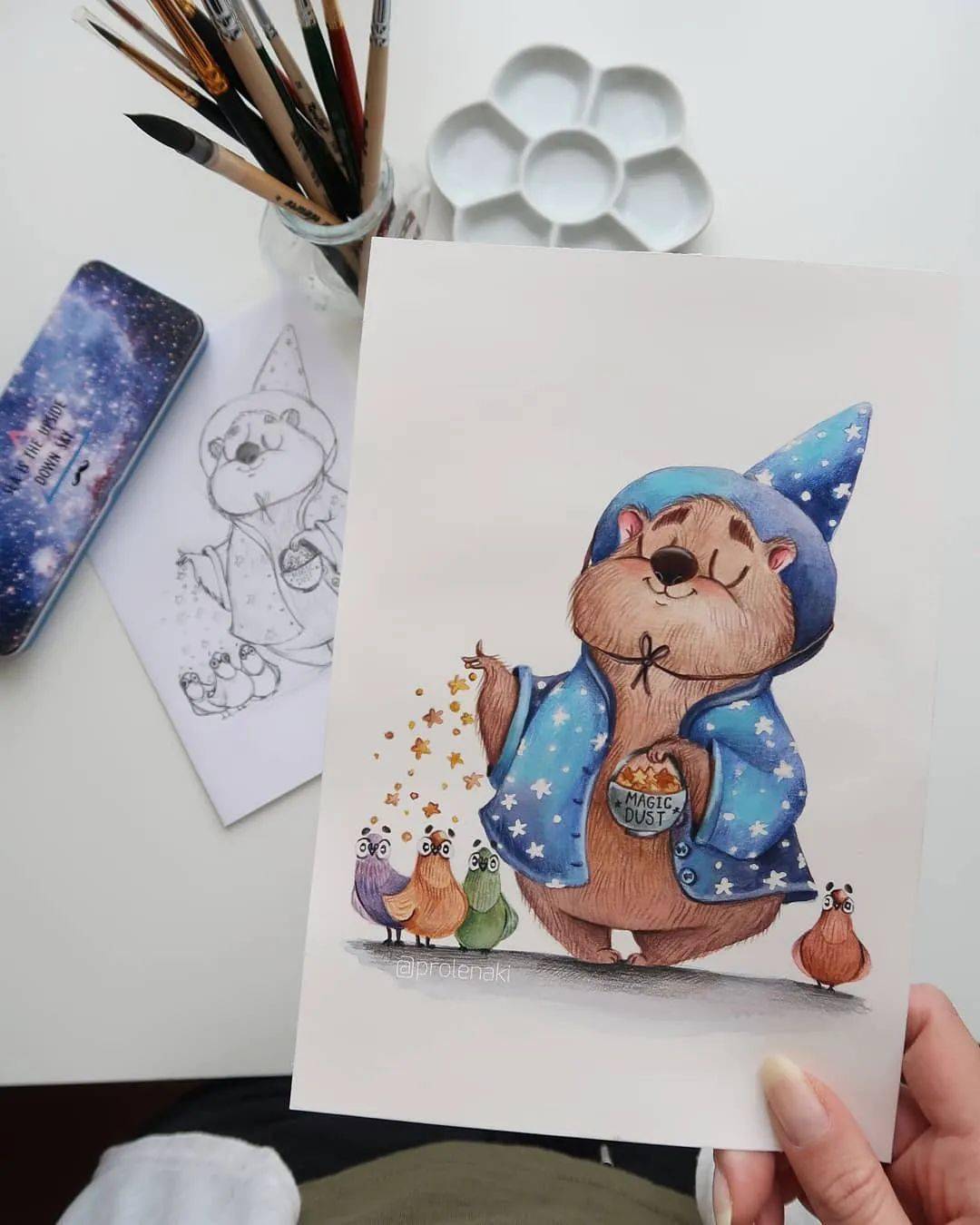 治愈系彩铅水彩插画 童画风