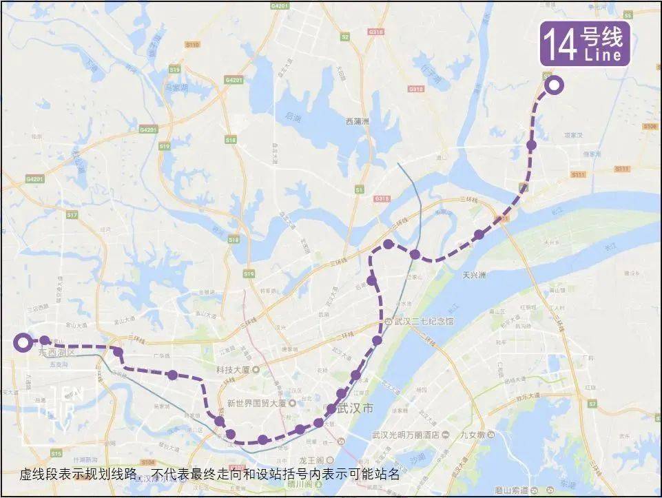 武汉地铁14号线,起于东西湖区吴家山站,向东沿长丰大道,汉西路,解放