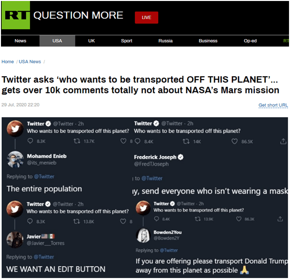 火星|“谁想从这颗星球上被带走？”推特给NASA火星车升空打广告，评论画风怪了……