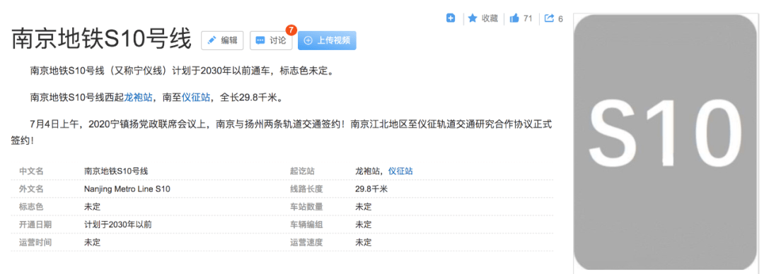 近日,有眼尖的网友发现百度词条里,出现了"南京地铁s10号线"!