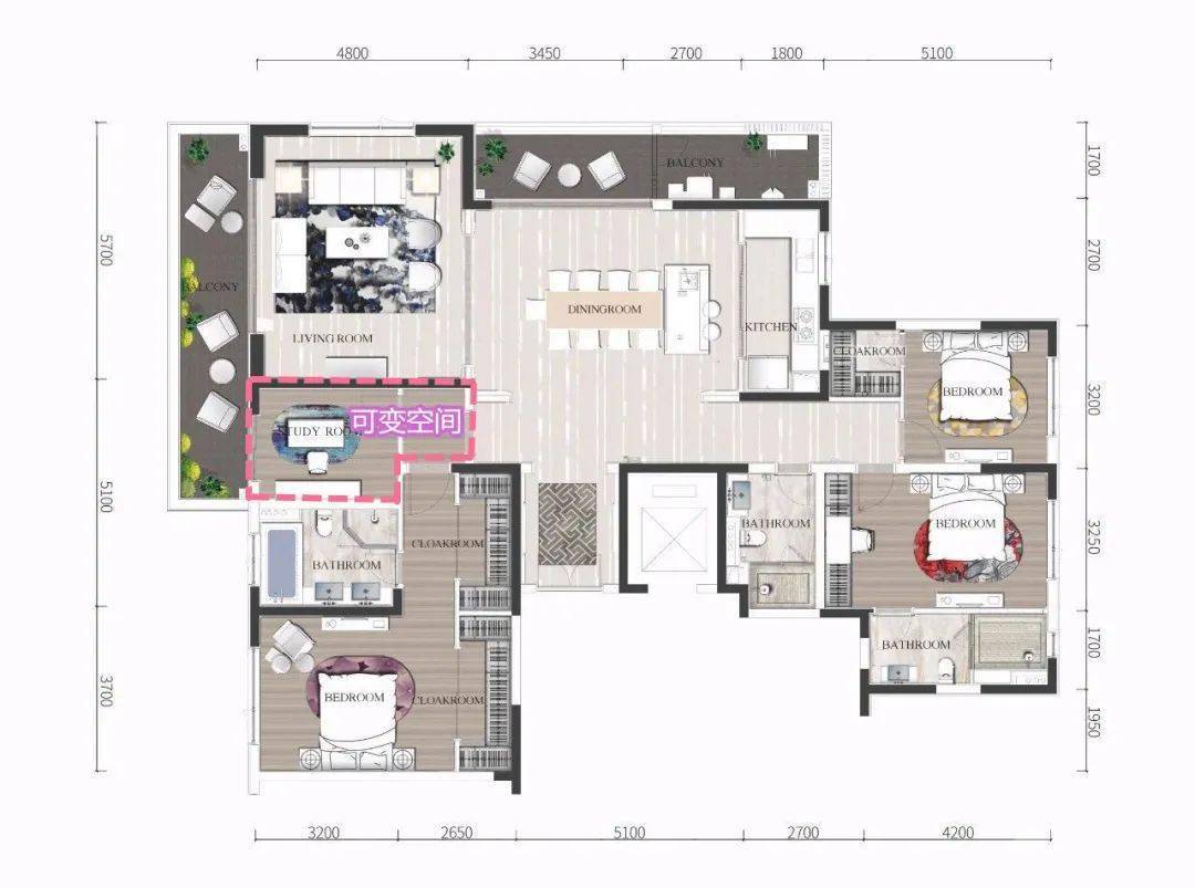 西派国樾230平米户型图,主卧含可变空间