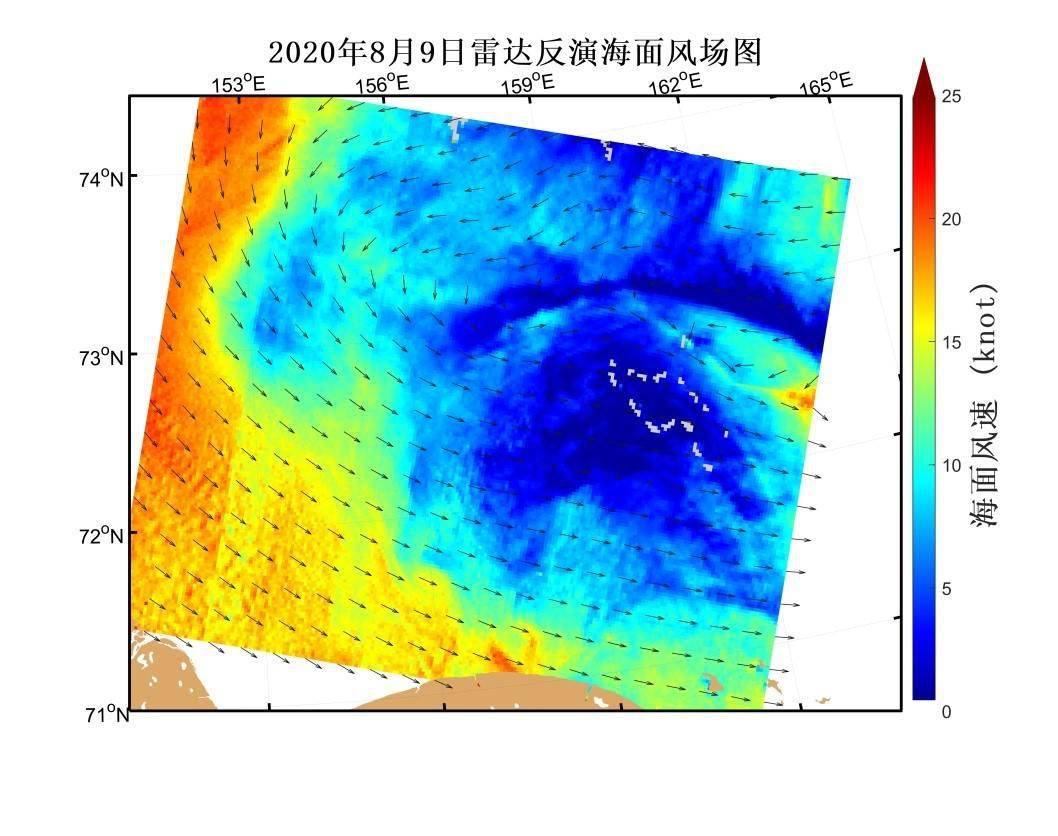 利用该景雷达影像数据,该团队反演获得了该区域的风场分布情况,如图2