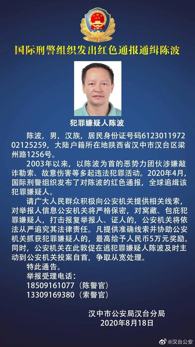 悬赏5万，国际刑警全球通缉陕西汉中男子