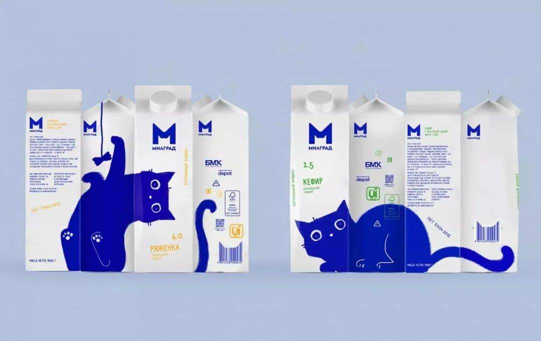 包装| 战斗民族为"猫奴"打造的牛奶包装设计好萌!