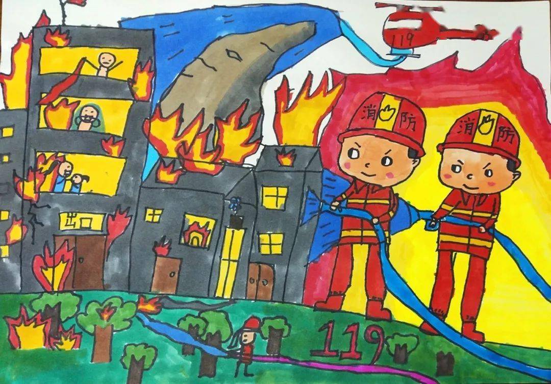 "小小消防员"儿童绘画,小朋友眼中的"消防世界"