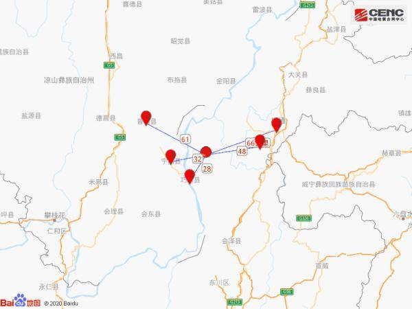 周边县城:震中距巧家县28公里,距四川宁南县32公里,距鲁甸县48公里,距