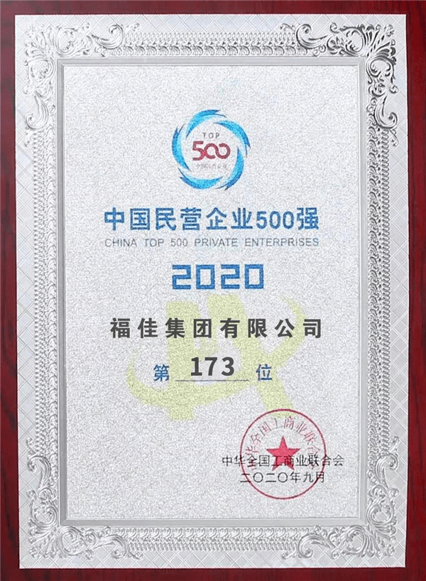 2019年后|2020中国民营企业500强发布 福佳集团位列173位