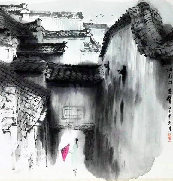 水乡即景 画家的祖籍绍兴是江南旖旎水乡,幼时曾跟老师赴朱家角,周庄