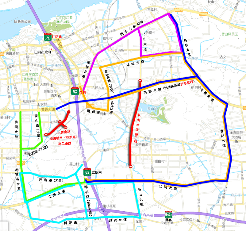 (三)苏州方向→长山大道→江阴大道→g2江阴南入口