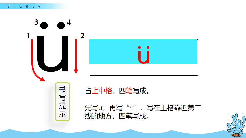 部编1上|汉语拼音2 i u ü y w:学习视频 图文讲解