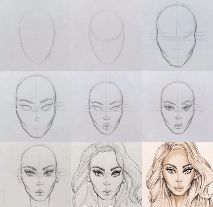 马克笔手绘|马克笔头部线稿步骤,时装插画