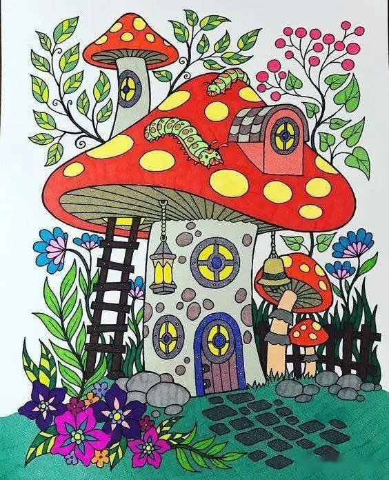 21张蘑菇主题色彩装饰画,构图美,色彩更美!_图案