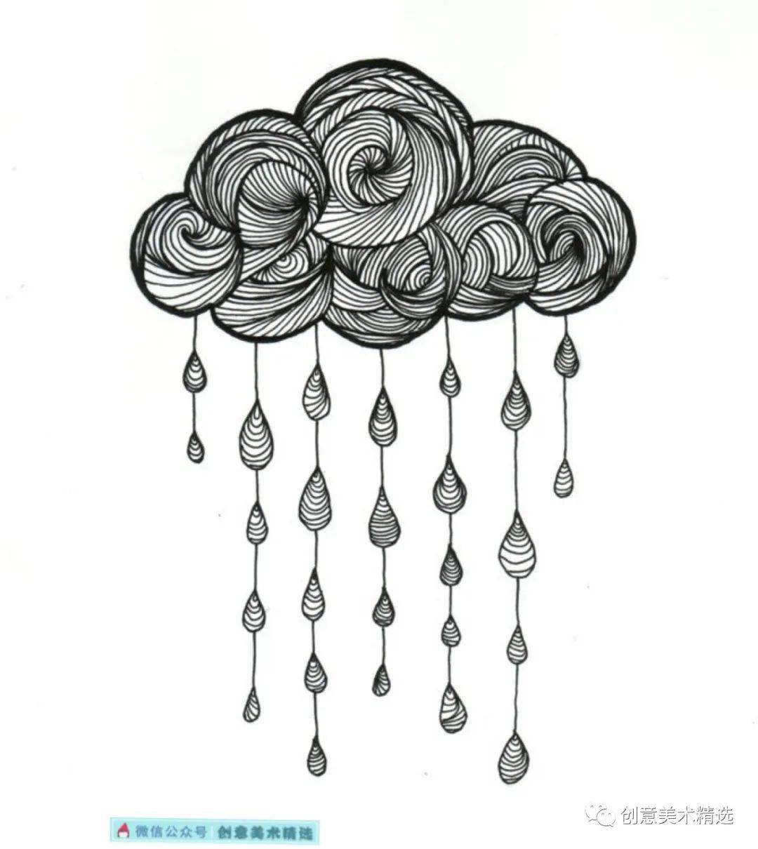 小清新线描装饰画风中有朵雨做的云