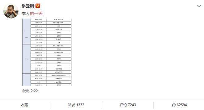 小时|岳云鹏分享自己一天的时间表 网友：时间管理大师