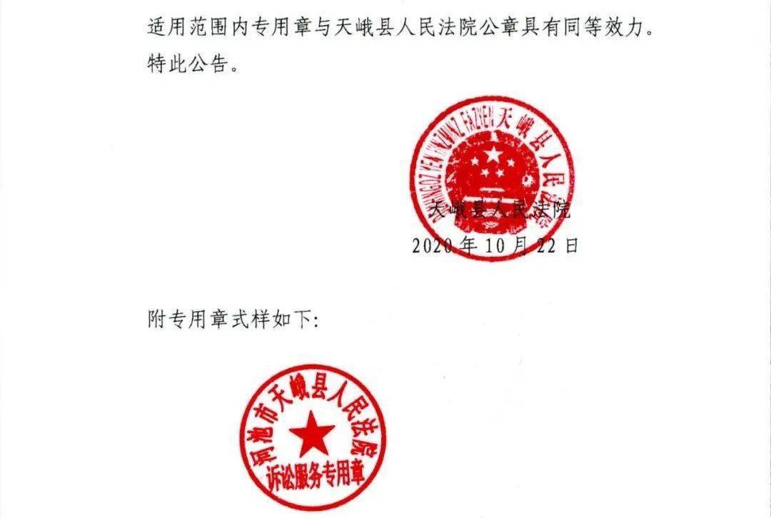 启用"天峨县人民法院诉讼服务专用章"的公告_手机搜狐