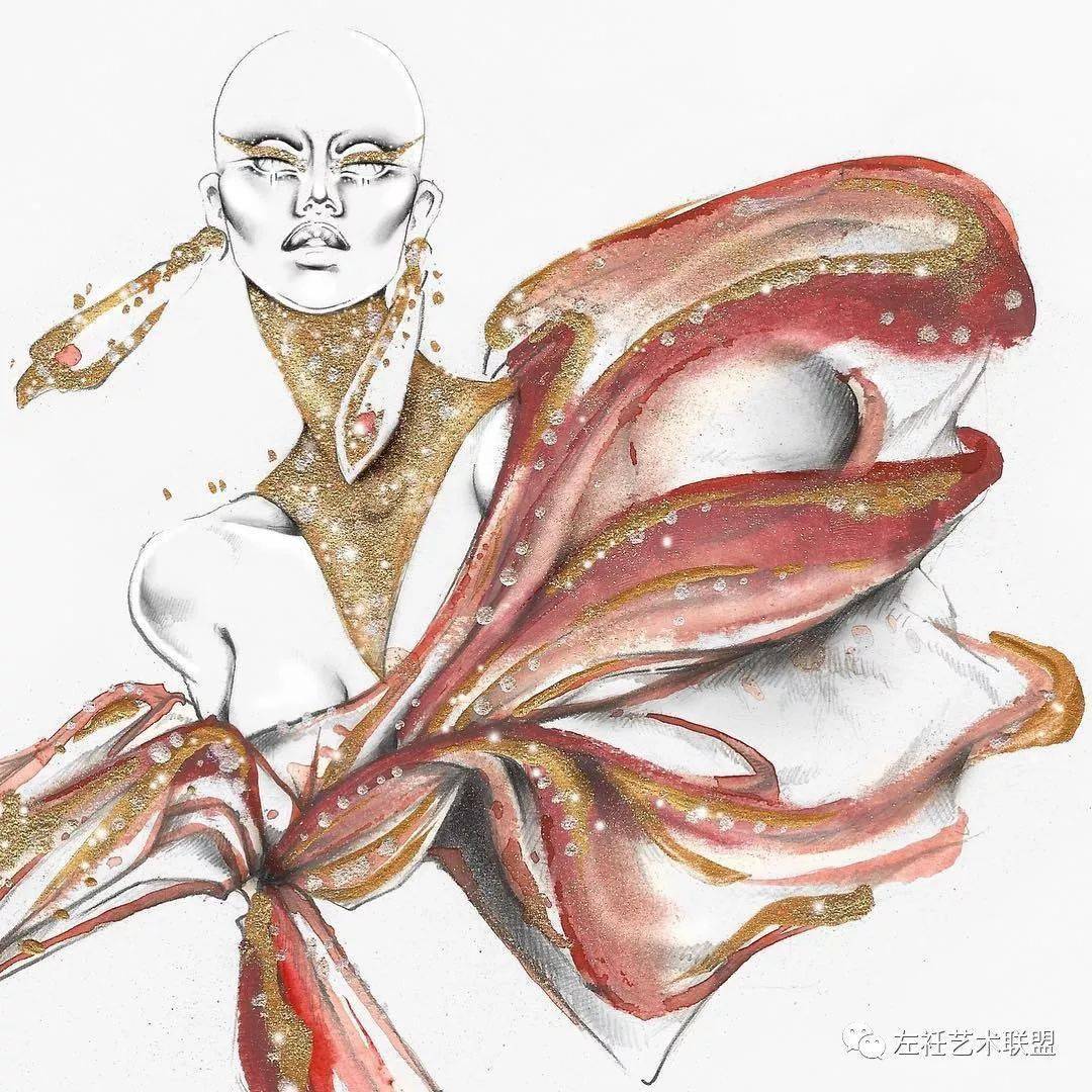 时尚|时装画上的褶皱不知怎么画？向这位时尚插画界的＂三宅一生＂学习一下！
