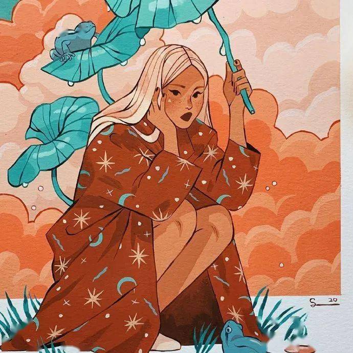 欧美童话风水彩插画~暖色看了心情很好