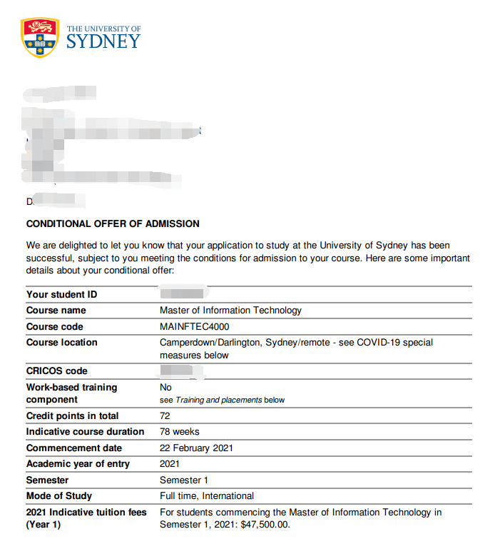 【案例分享】悉尼大学信息技术专业offer一枚