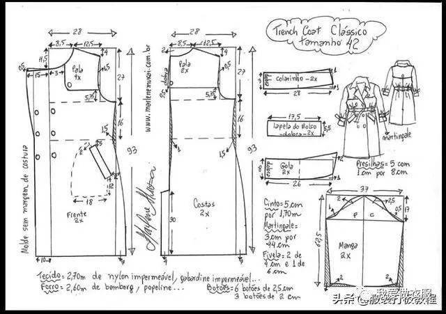 风衣制版结构图_女士风衣制版结构图