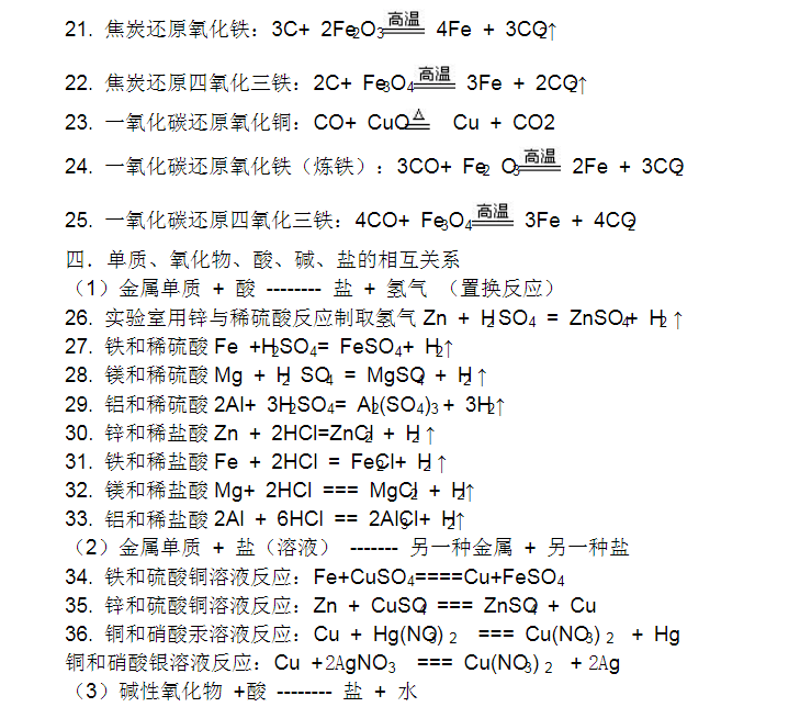 初中化学常见化学方程式