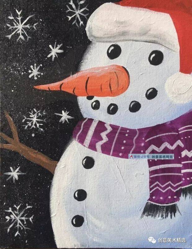 丙烯画教程圣诞节的雪人