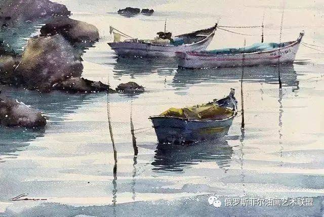【水彩欣赏】波光粼粼的水面,光与色幻化出清澈斑斓的