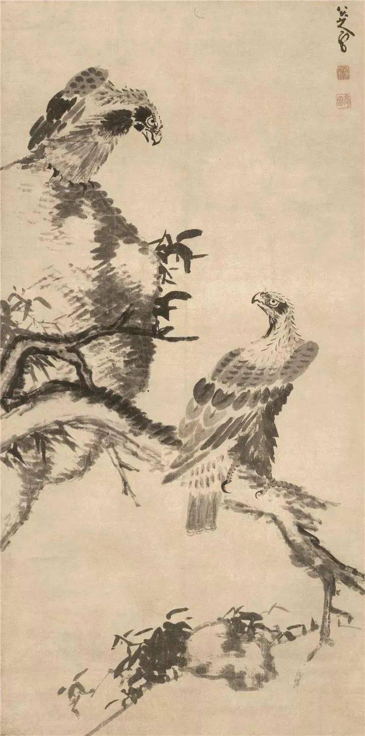 雙鷹圖 粤画之祖林良《双鹰图》欣赏-名人字画网